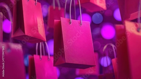 Fototapeta textured pink shopping bags with bokeh