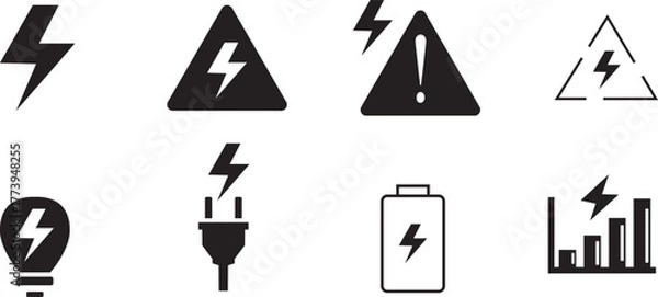 Fototapeta Energy set icons. electricity icon set vector design. battery, plug, electrical safety, bulb, power etc design