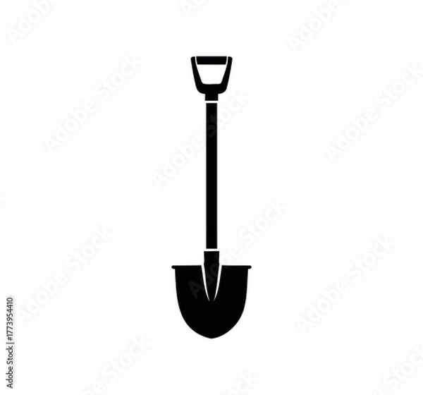 Obraz Vector shovel on white background. Shovel silhouette vector flat illustration design.