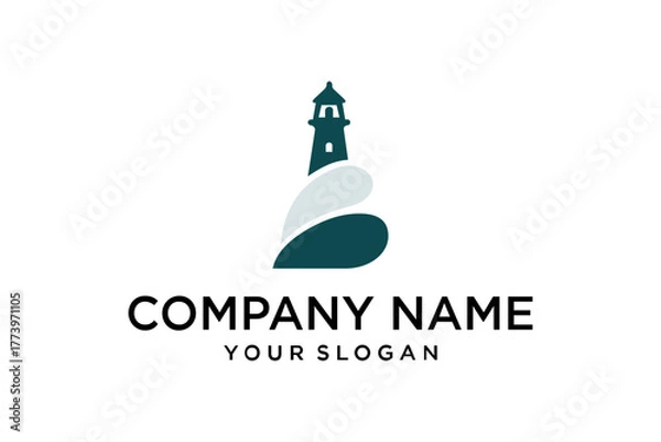 Fototapeta Modern Abstract Lighthouse Logo Design Template with Waves and Company Name Placeholder
