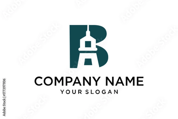 Fototapeta Letter B Logo with Lighthouse Symbol Design