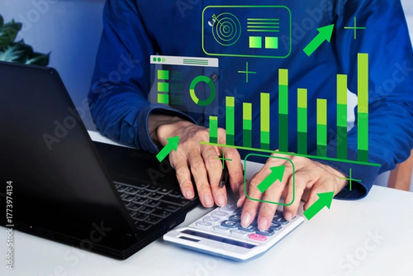 Fototapeta Business concept of calculating financial and system return on investment data to increase profits.