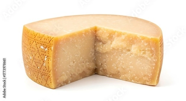 Fototapeta Wedge of Hard Aged Parmesan Cheese on White Background
