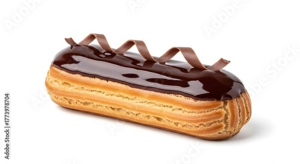 Fototapeta Delicious Chocolate Eclair Pastry with Chocolate Curls
