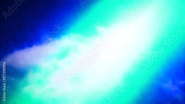 Fototapeta Radiant light beam with glowing cyan and white mist over dark blue background for abstract design