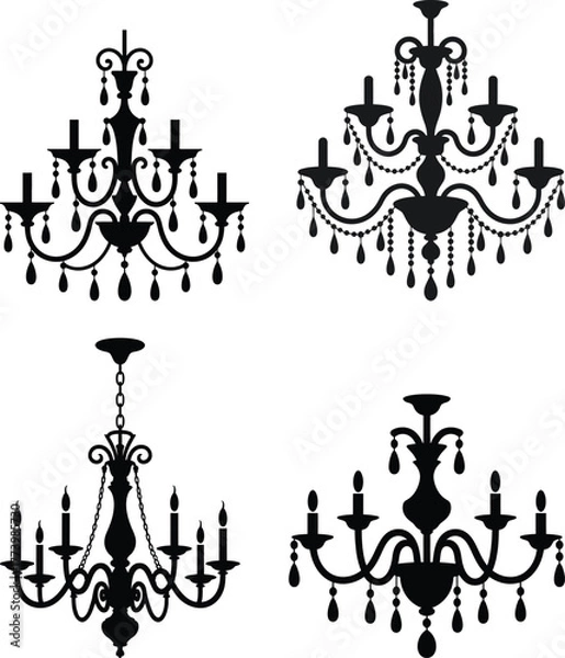 Obraz Luxury Chandelier Silhouette Vector Set