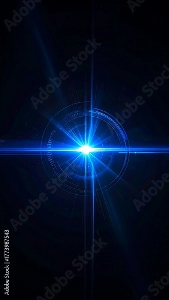 Obraz A bright blue lens flare with beams emanating from a central point on dark background
