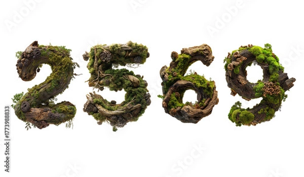 Fototapeta Nature-inspired numeric art display outdoor forest setting digital content vibrant environment close-up view organic creativity