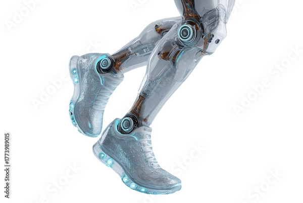 Fototapeta Bionic leg innovations futuristic tech lab 3d rendering clean environment close-up view advanced robotics development for seo impact