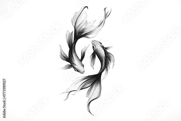 Fototapeta Dynamic koi fish artwork underwater scene digital illustration minimalist aesthetic close-up view serenity and flow