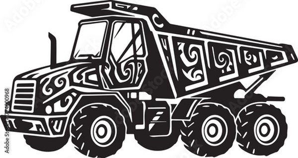 Fototapeta Stylized Dump Truck Illustration with Intricate Swirl Patterns o