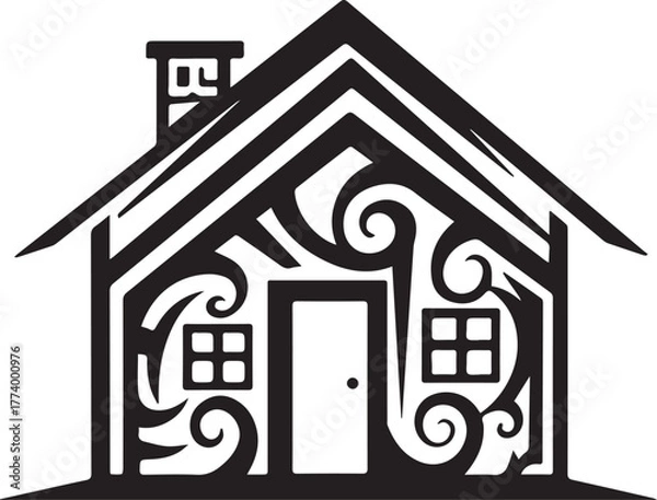 Fototapeta Stylized home design with swirling patterns and architectural st