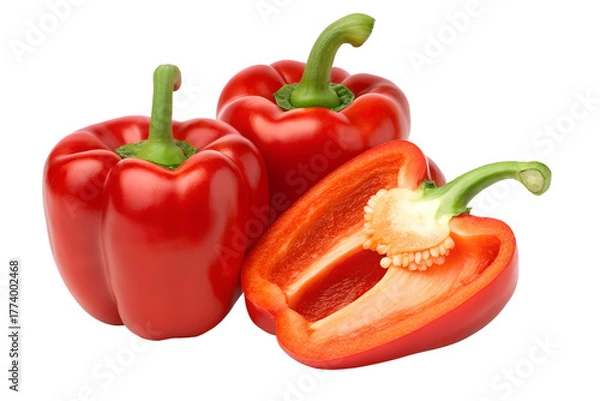Fototapeta red peppers isolated on transparent white background clipping path