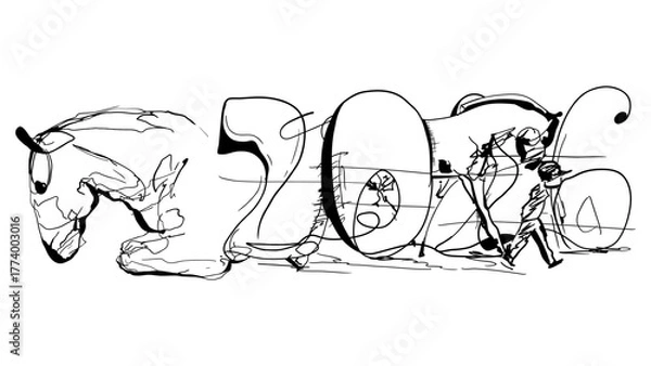 Fototapeta Horse and 2026 Line Art — Year of the Horse Minimalist Drawing