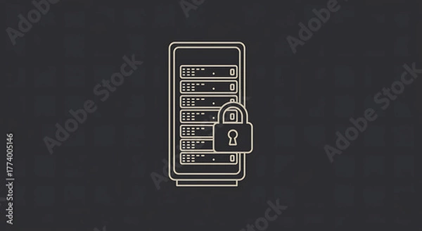 Fototapeta Server rack with padlock icon security concept data