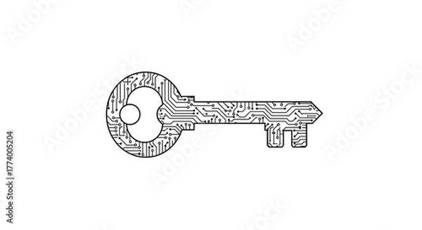 Fototapeta Black circuit board key on white background technology