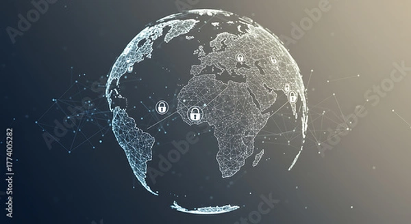 Fototapeta Digital globe with network connections and security locks
