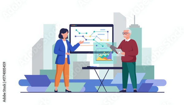 Obraz Business professionals analyze digital data and growth charts during a corporate presentation