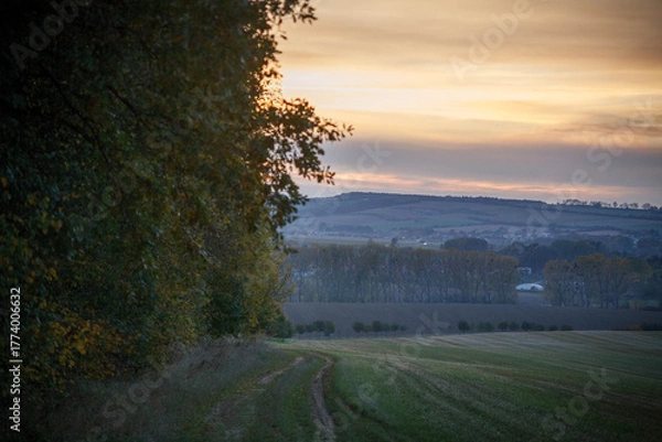 Obraz Autumn nature bohemia with sunset
