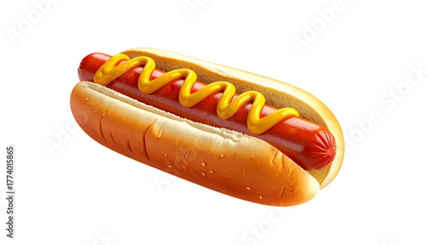 Obraz A photorealistic hot dog on a bun, with mustard topping, on a transparent black background