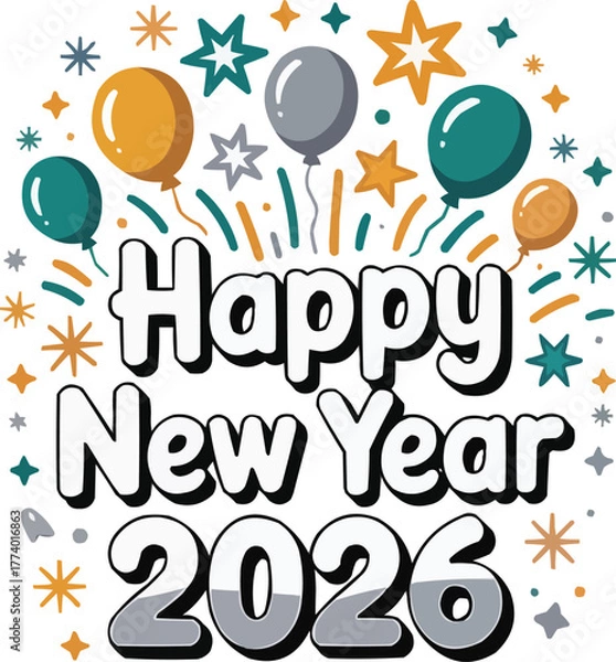 Fototapeta Colorful 2026 new year balloons celebration festive vector illustration,generative ai	