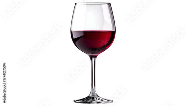 Fototapeta A full glass of red wine, isolated against a solid black background