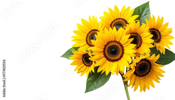 Fototapeta A bouquet of bright yellow sunflowers against a stark black background