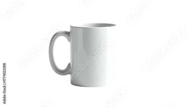 Obraz A plain white ceramic mug, centered, with a curved handle, isolated on a black background