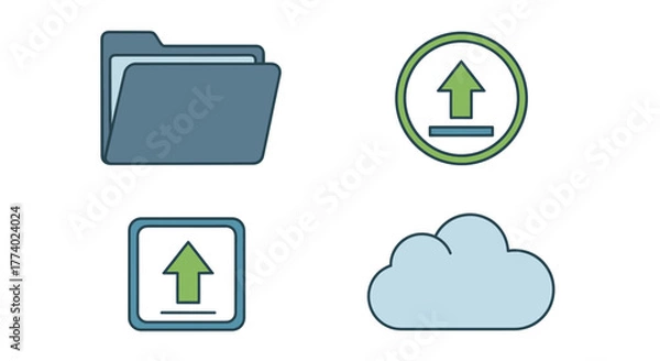 Fototapeta Flat Design Vector Icons: Folder Upload Arrows Cloud Storage.