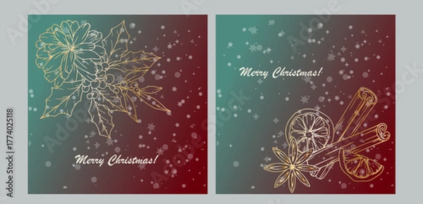 Fototapeta Christmas Card Design. Holiday Greetings Card. Merry Christmas and Happy New Year banner. Trendy vector illustration with Christmas decorations. Web design, social media banner, marketing, ads