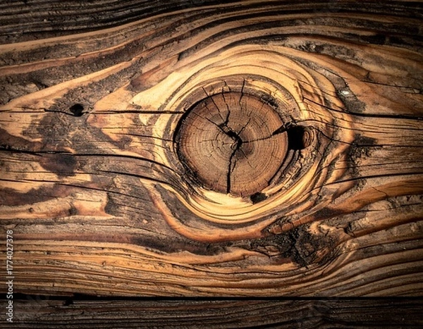 Obraz A close-up of wood with a knot showing the wood's grain and textures