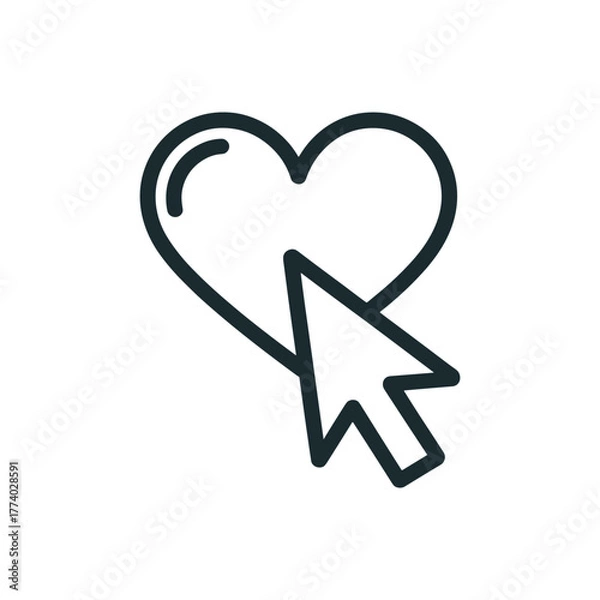Obraz Heart and Cursor Icon Representing Love Click or Favorite Selection Keywords: heart, cursor, icon, click, select, favorite, like, love, choice, decision, pointer, mouse, digital, symbol, graphic