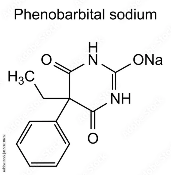 Fototapeta Phenobarbital sodium, chemical structure of phenobarbital sodium, drug substance