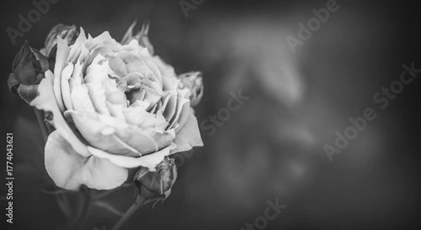 Obraz Einzelne Rose monochrom mit Textraum