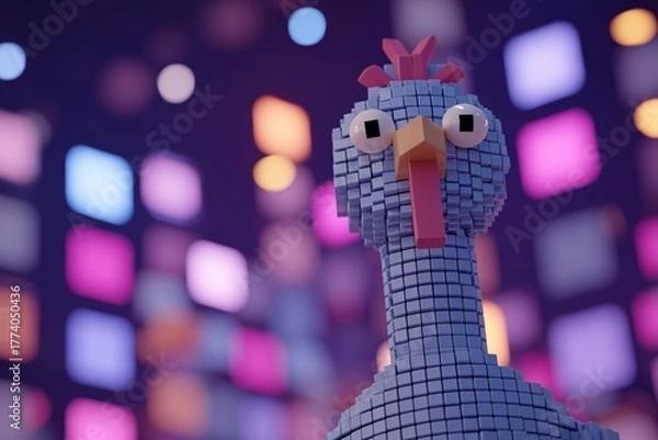 Obraz Funky Turkey Vibes, 3D Pixel Turkey at Disco Party – Surreal Cute Turkey with Neon Lights & Retro Vibes