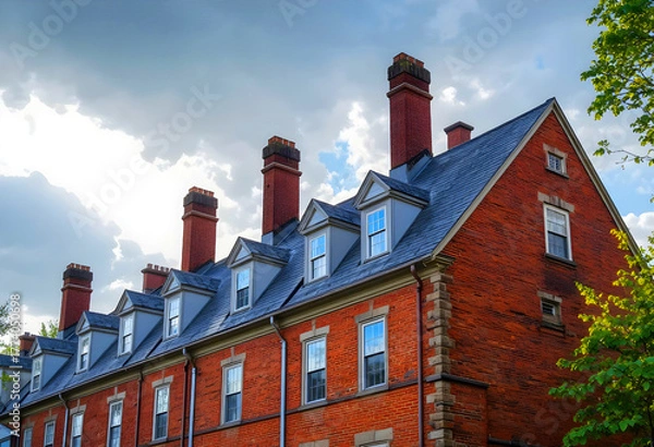 Obraz London—a red-brick Victorian-Edwardian mansion-style home and an early Victorian terrace with a stucco front.