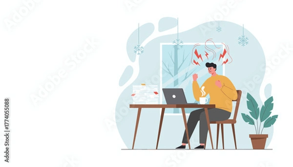 Obraz Frustrated employee struggling with huge workload and work stress in a cold office environment
