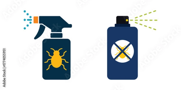 Fototapeta Flat vector illustration of insect repellent spray bottles with pest control icons, suitable for household pesticide product design