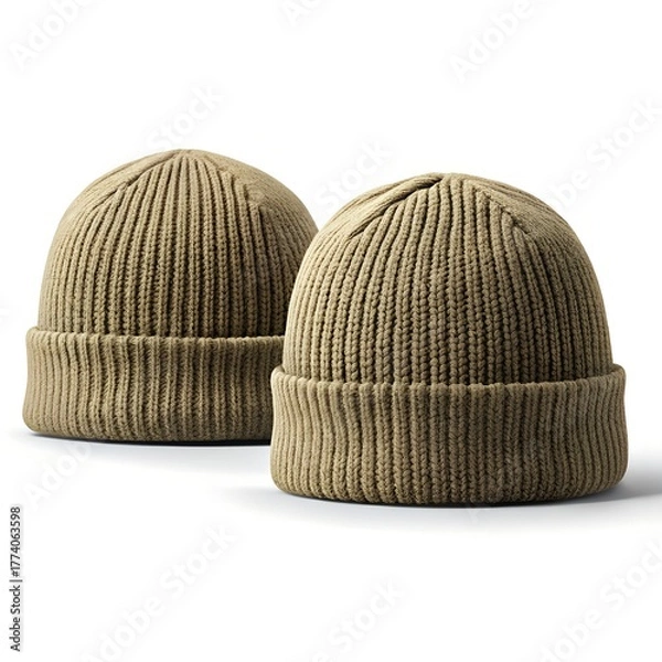 Obraz Khaki Fisherman Beanie Front and Back Displayed on White Background