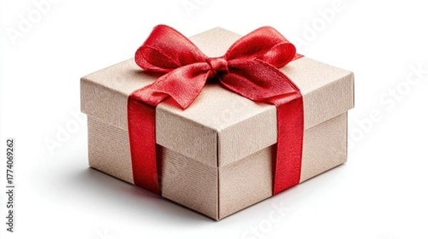Fototapeta Gift box with red ribbon and bow isolated on white background