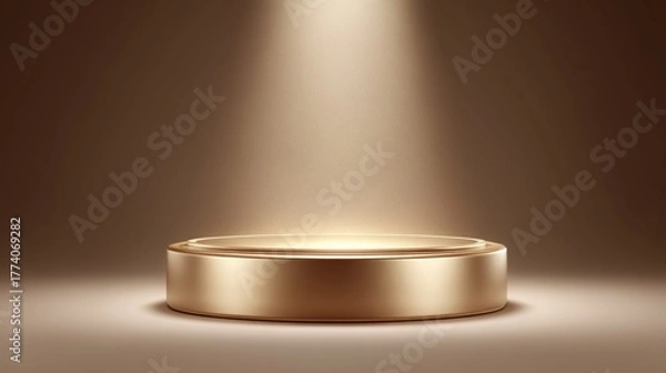 Fototapeta Elegant golden podium illuminated by a spotlight for product display