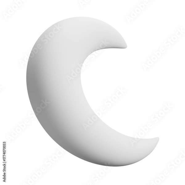 Obraz 3D White crescent moon icon, 3D Illustration. Mockup template. 3D Rendering