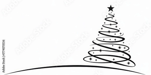 Fototapeta Elegant Christmas tree illustration simple line art design with star perfect for holiday cards and festive designs