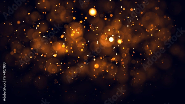 Fototapeta Gold abstract bokeh background. real backlit dust particles with real lens flare.
