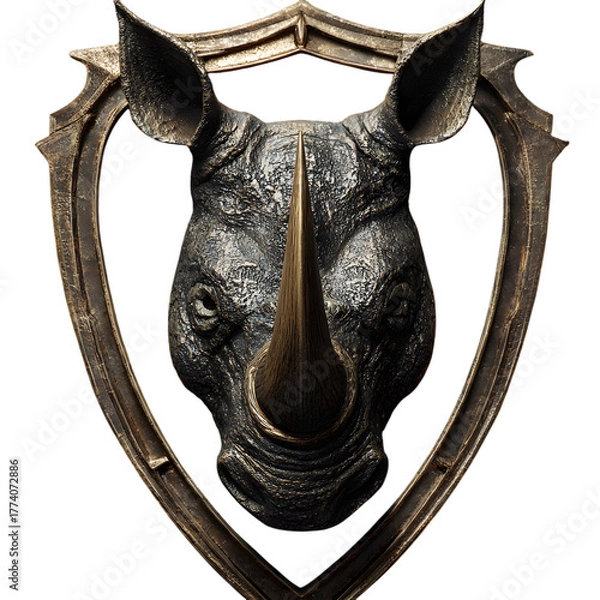 Fototapeta Rhino head trophy isolated on transparent background, a unique and striking decoration