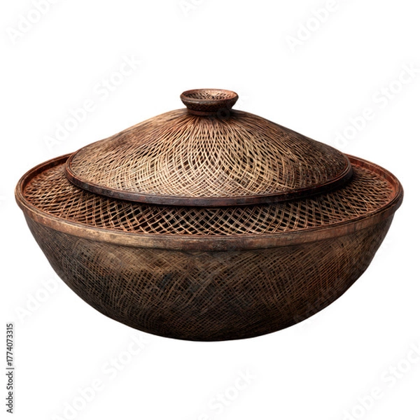 Fototapeta Woven basket with lid isolated on transparent background, a beautiful storage solution