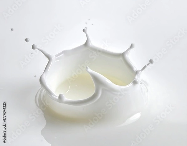 Fototapeta A milky white liquid splash forms a crown-like shape against a bright, clean background