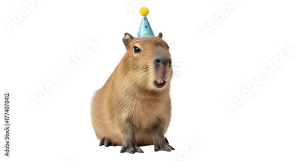 Obraz Capybara wearing a party hat celebrating a special occasion with joy.