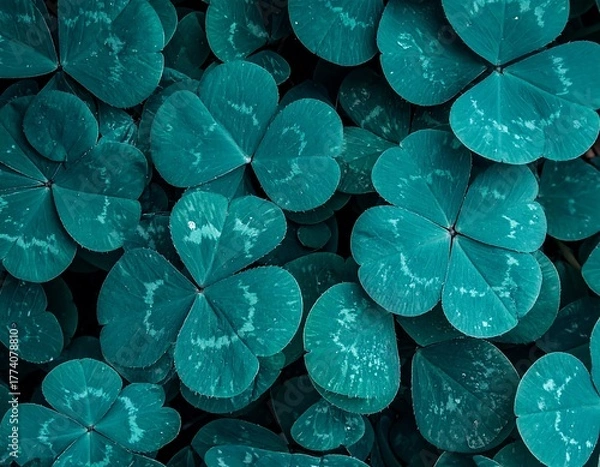 Obraz A mass of teal-toned clover leaves, closely packed, filling the frame