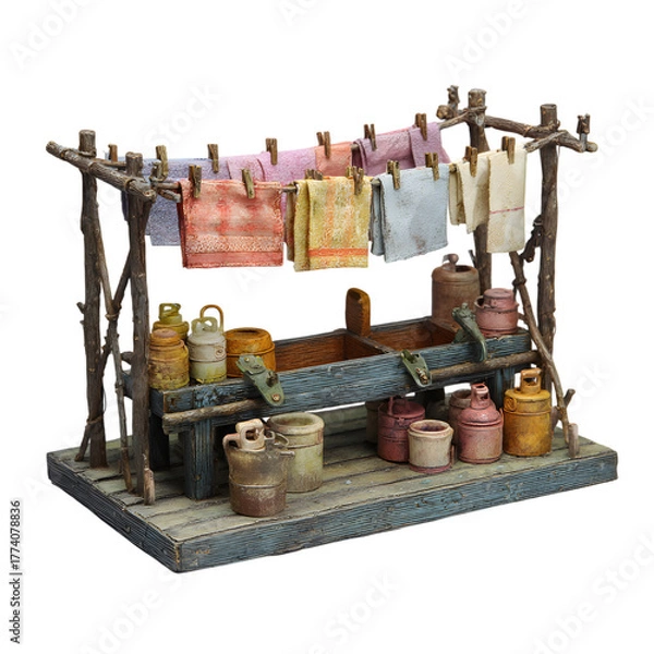 Fototapeta Old west laundry place isolated on transparent background, a vintage and rustic scene